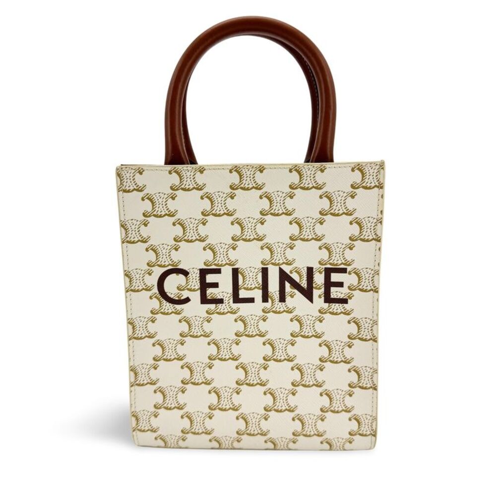 Celine Mini Vertical Cabas Bag Triomphe Canvas White Tan